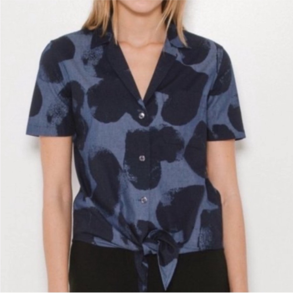 Equipment Cotton Heart Print Short Sleeve Lightweight Blouse, Size S